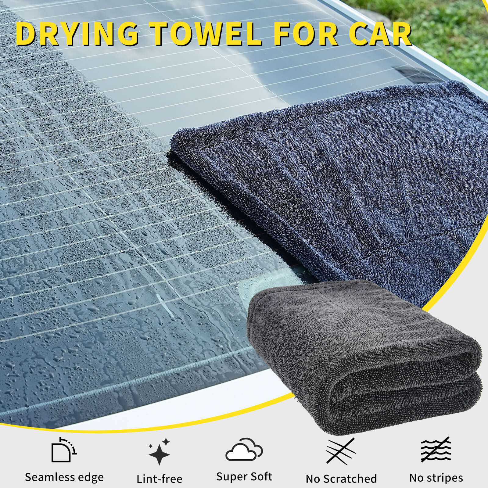 Wasal Car Drying Towel - 24" x 36" XL, Popular Pick Among Detailing Pro-1300 GSM Microfiber Edgeless Twisted Loop Design - 70/30